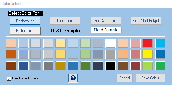 Custom Colors Setup Screen